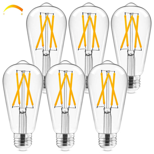 Hizashi LED Edison Bulbs Dimmable, E26 LED Bulb 60 watt, 2700K Soft Warm White, ST19 Vintage Light Bulbs, 95+CRI, UL Listed, 700LM 6W, Clear Glass, Pack of 6