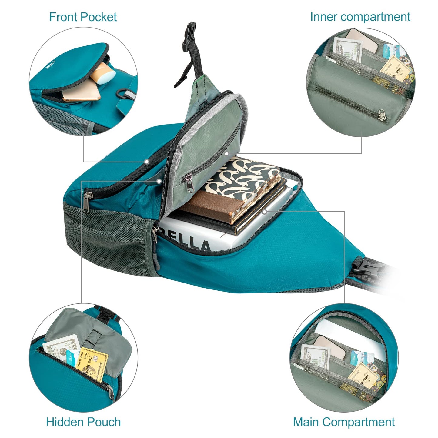 G4Free Packable Sling Backpack, Small Crossbody Sling Bag Travel Hiking Daypack Casual Foldable Shoulder Chest Bag