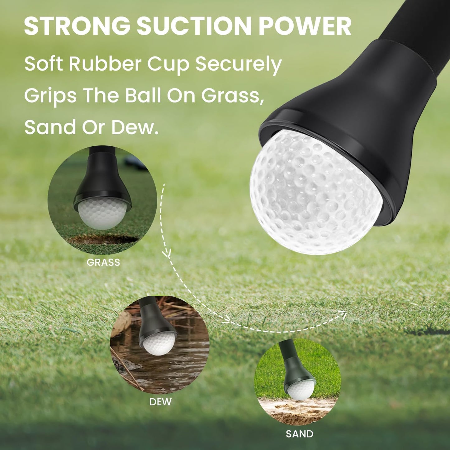 FINGER TEN Golf Ball Retriever Suction Cup Picker Putter Grip Pick Up Tool Value 6 Pack, Durable Rubber Balls Pick-up Grabber Saver Put on Putter Grips for Golfers