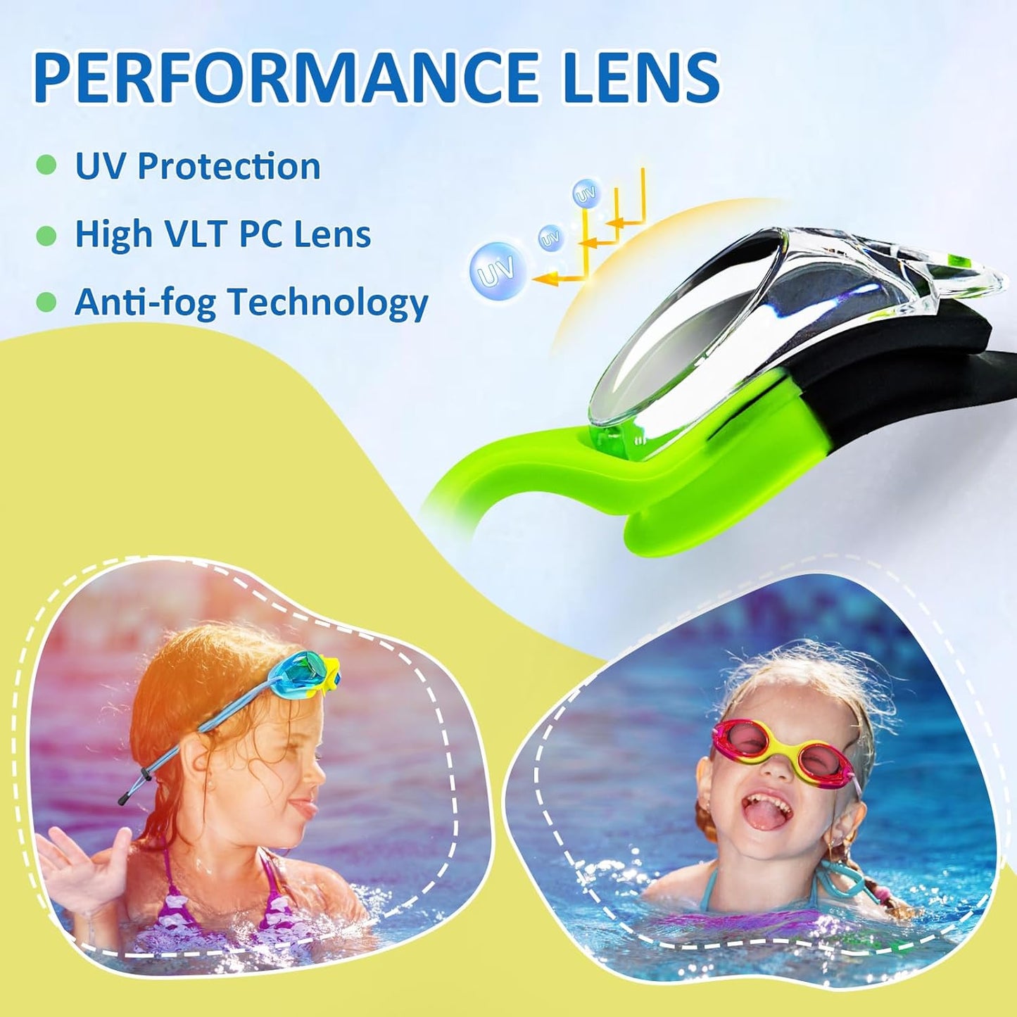 XDX Kids Swim Goggles - 3 Pack With Adjustable Bungee Strap | Anti-Fog, No Leak Design for Ages 3-14