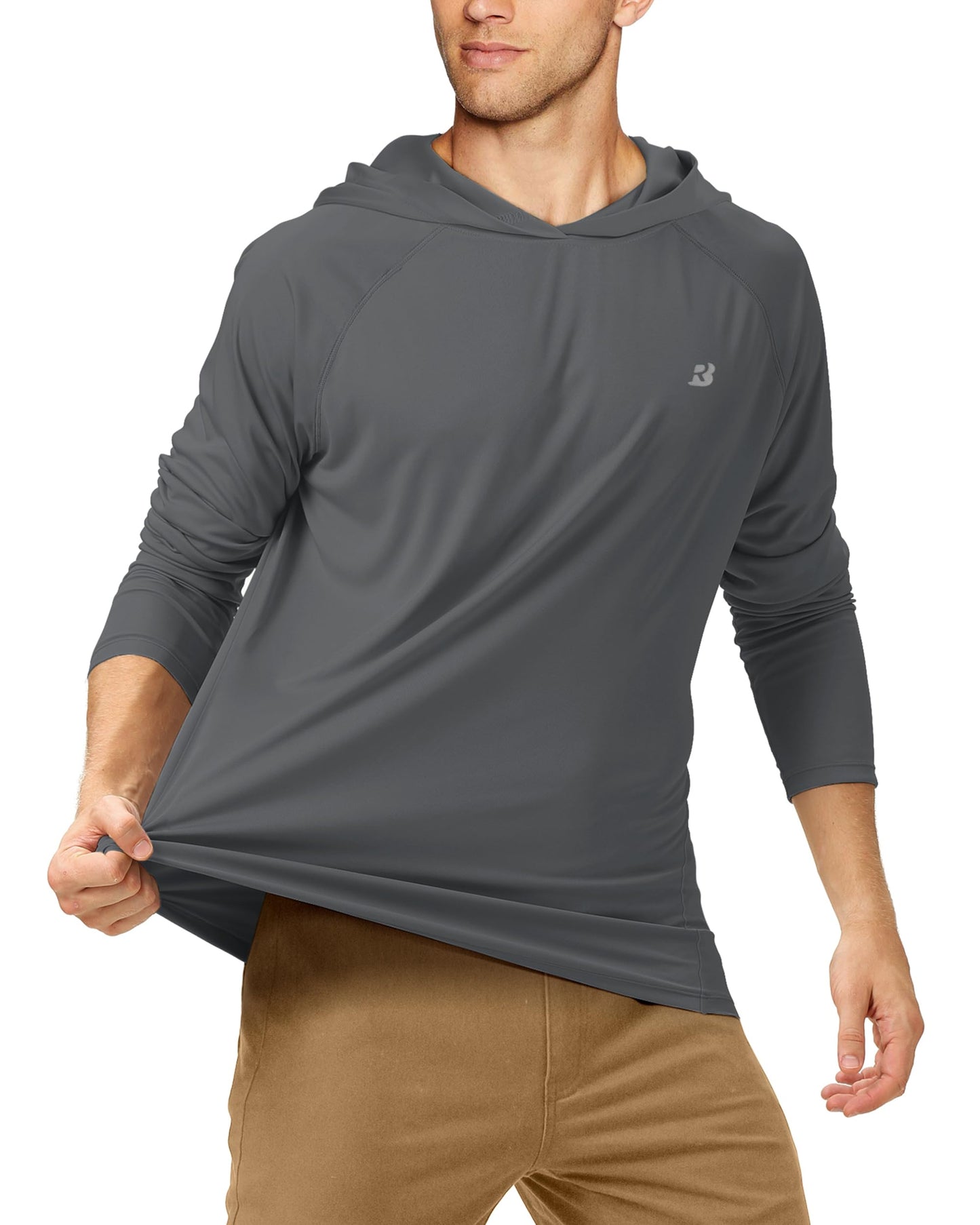Roadbox Men's UPF 50+ Sun Protection Long Sleeve Hoodie Shirt Outdoor UV Fishing Shirts for Workout, Running, Fishing, Hiking