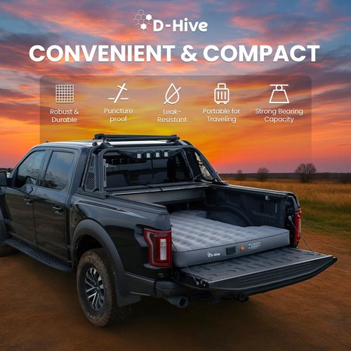 D-Hive Unbeatable Durability 6-6.5" Truck Bed Air Mattress, Durable Extra Thick 300D Oxford Fabric, Quick Easy Set-Up w/Electric Pump,Truck Camping Mattress Compatible with F150, Ram, Tundra