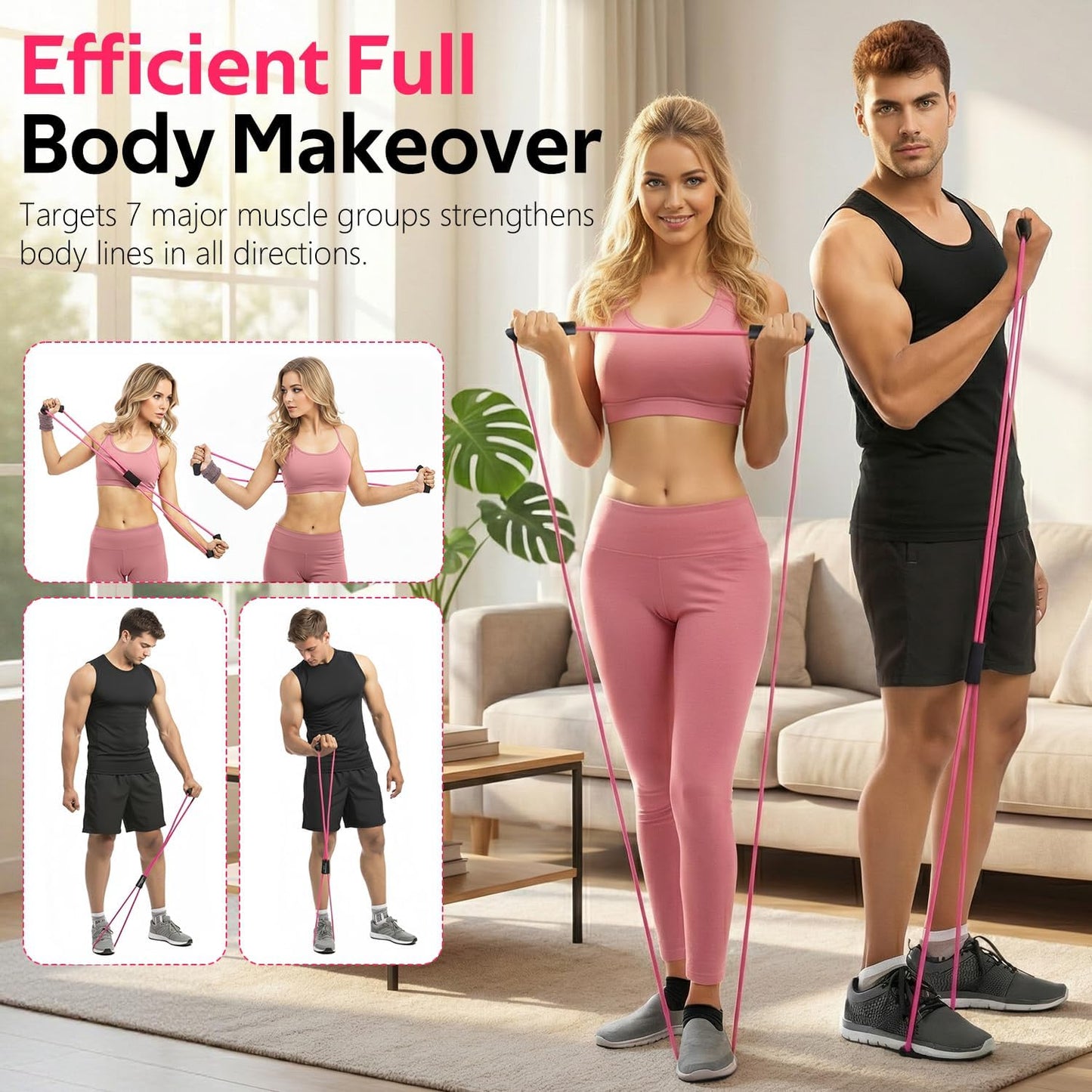 RENRANRING Figure 8 Resistance Bands - Set of 3 Exercise Tubes with Handles for Arm & Shoulder Stretch