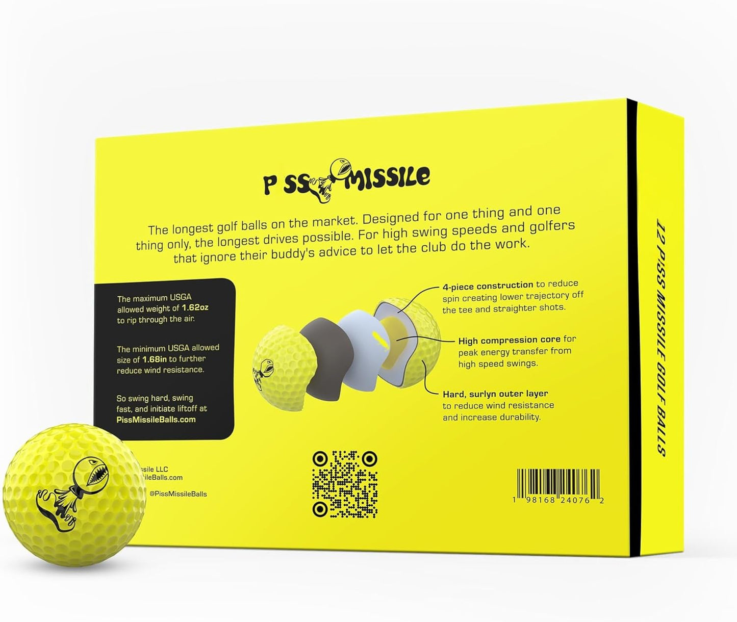 P*ss Missile Golf Balls - 4-Piece Design for Lower Spin & Better Trajectory | High Compression Core