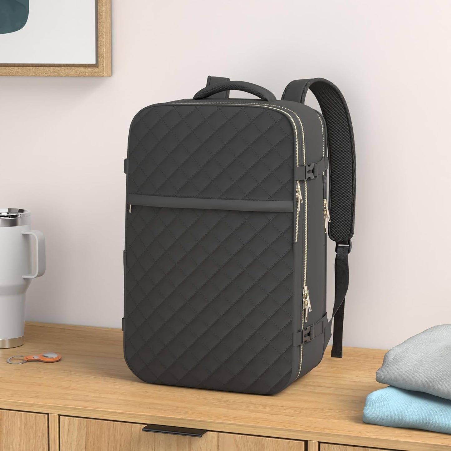 MOMUVO Large Travel Backpack - Flight Approved, Water Resistant Anti-Theft Daypack for 17" Laptop | Black