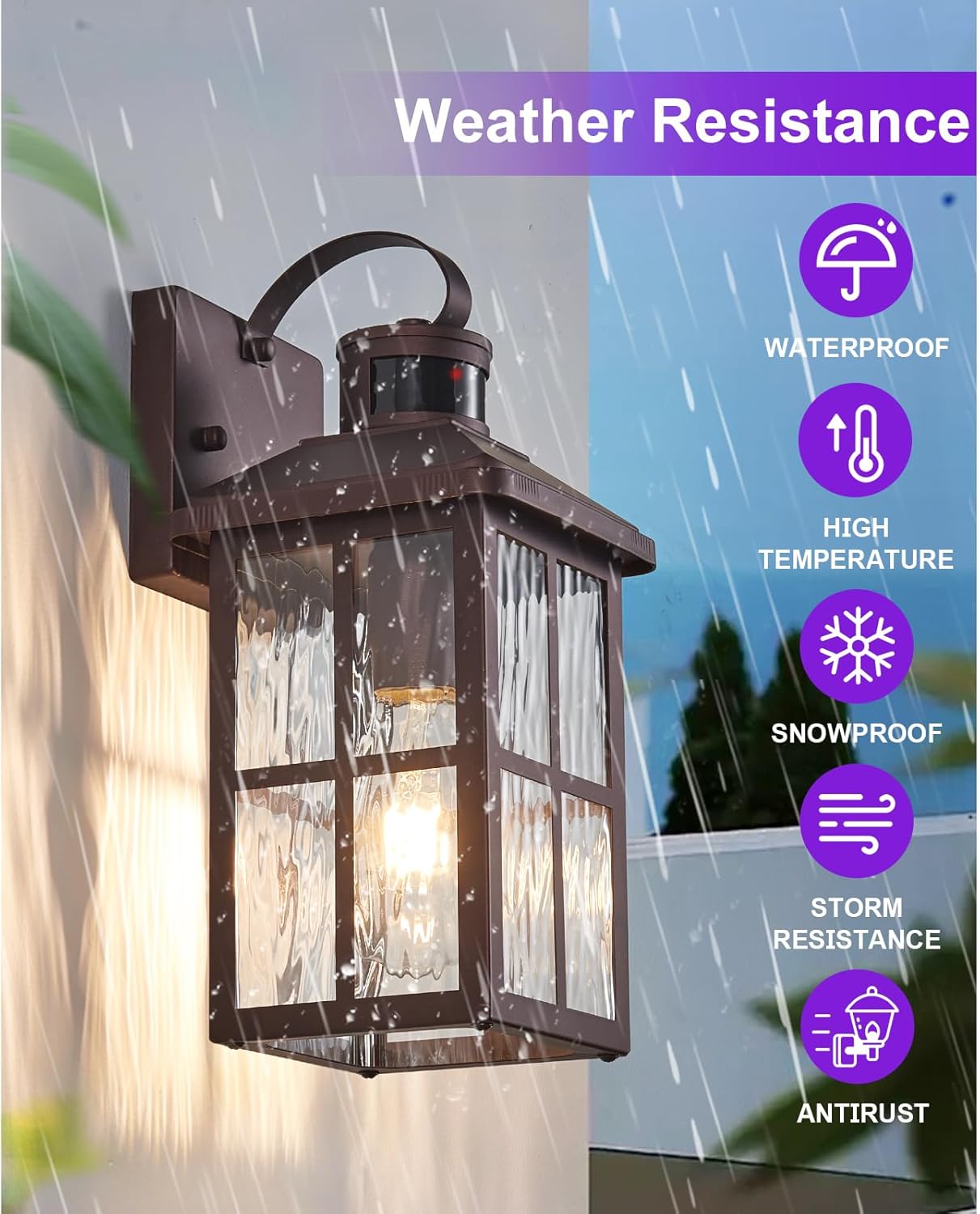 Motion Sensor Outdoor Wall Light - Dusk to Dawn Black Porch Fixture for Garage & Patio