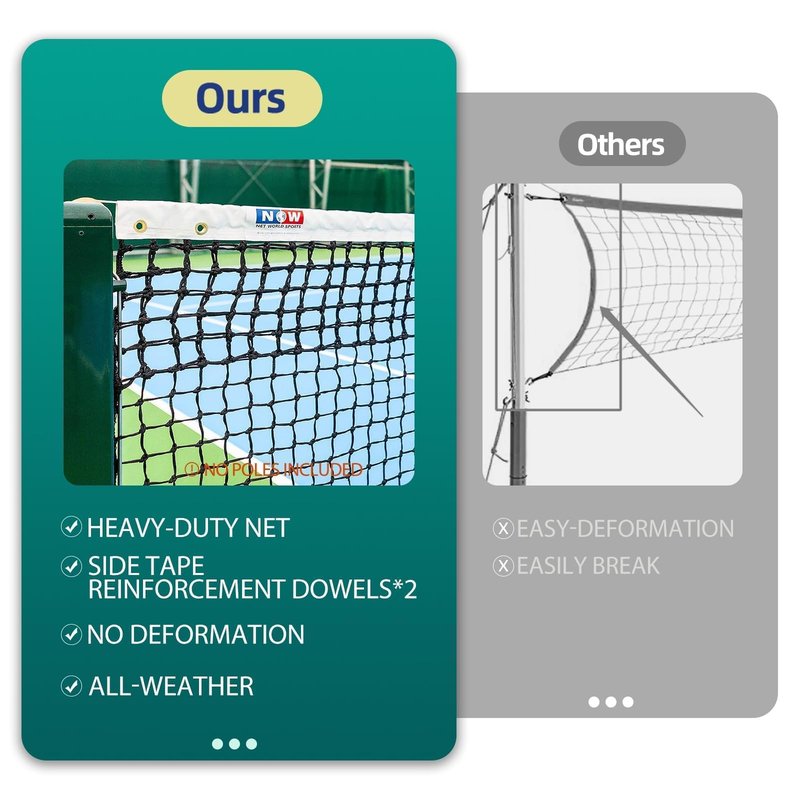 PROGOAL Professional Tennis Net 42FT Heavy Duty Nylon Net High Strength Non-Deforming Standard Replacement Tennis Net with 2 Fiberglass Dowels, Compatible with All Standard Outdoor Indoor Tennis Posts