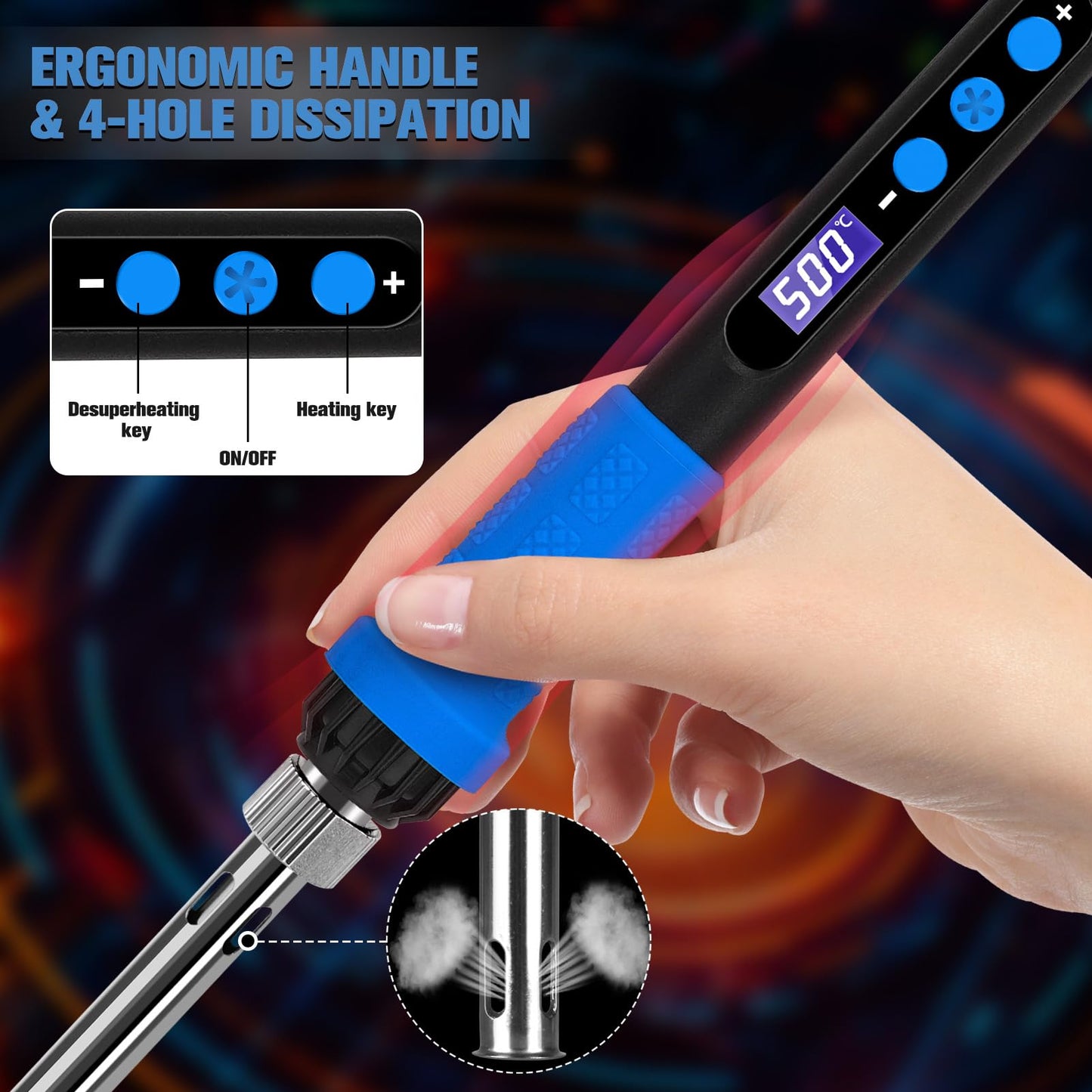 Soldering Iron Kit, 90W LED Display Adjustable Temperature Soldering Iron Automatic Sleep Mode Soldering Gun with 5PCS Tips, Solder Wire, Stand, Flux, Welding Tool for Repair, Electric Repairing, DIY