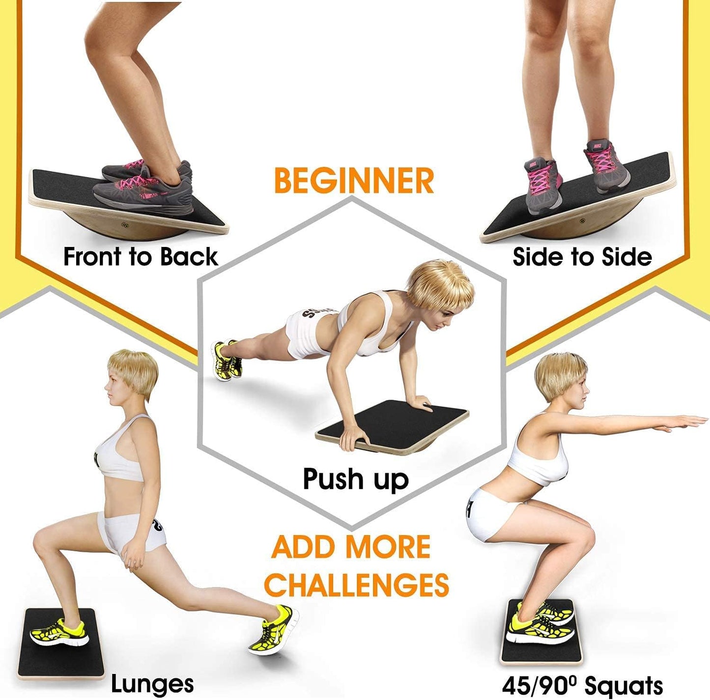 Yes4All 350LBS Wooden Balance Board - Anti-Slip Wobble Board for Leg Workouts | Ideal for Standing Desks