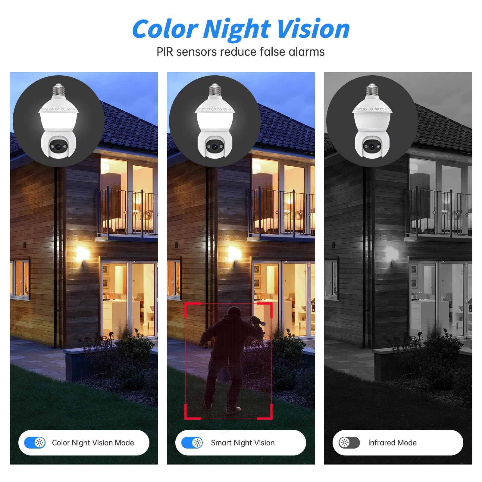 Light Bulb Security Camera, 2.4G/5GHz WiFi 2K Security Cameras Wireless Outdoor Indoor,Bulb Cameras for Home Security,AI Human Detection,Siren Alarm,2 Way Talk,Color Night Vision,Compatible with Alexa