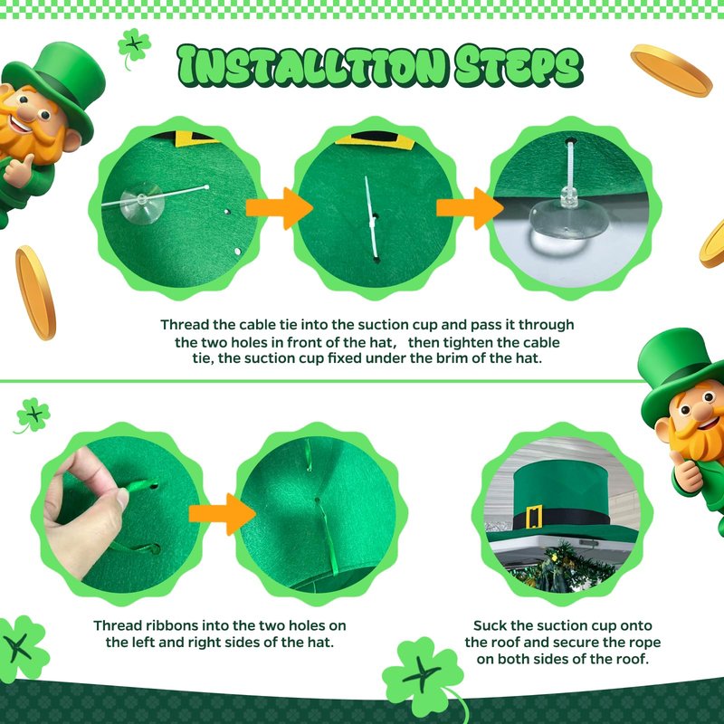 St Patricks Golf Cart Parade Decorations Kit, Car Decor with Giant Leprechaun Hat, Green Metallic Tinsel Garland, Bunting Flag ,Balloons, Shamrock Stickers for Outdoor Holiday