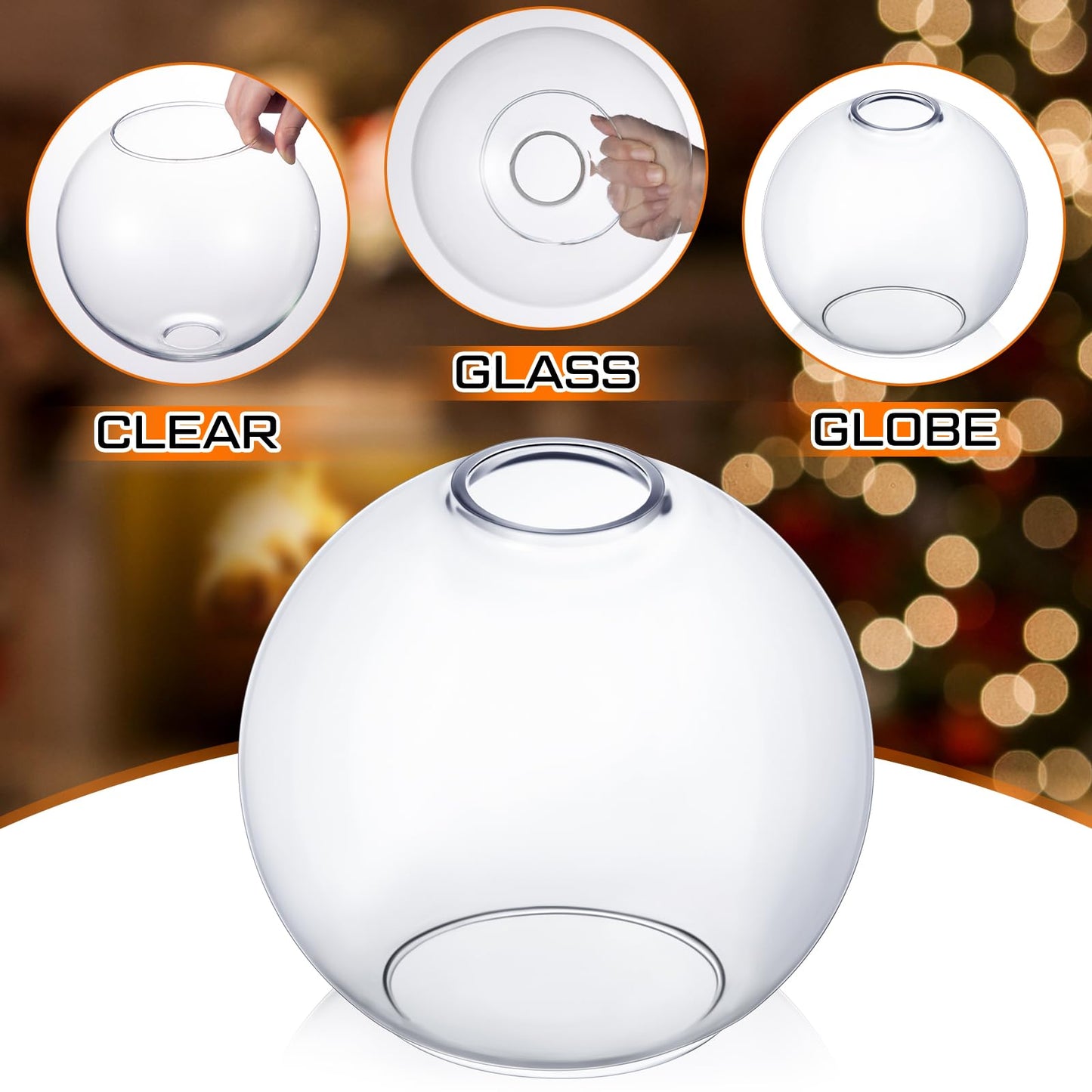Glooglitter 4 Pack Fixture Replacement Globe Shade 8 Inch Diameter E26 Base 1-5/8 Inch Fitter Round Glass Globe Lampshade Cover for Pendant Wall Sconce Chandelier Vanity Light (Clear)