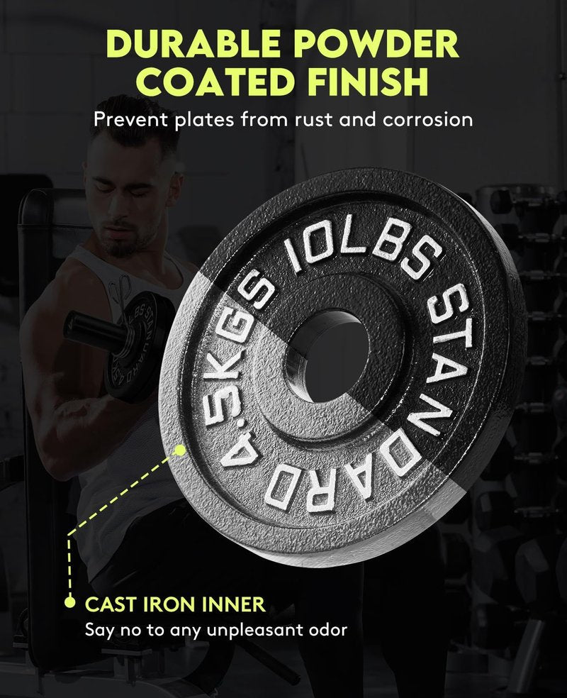 Cast Iron 2-Inch Olympic Weight Plates Set for Strength Training, Barbell Free Weight Plate Set for Weightlifting in Home Gym, Multiple Sizes From 2.5LB to 40LB (Set: 40 lbs (4x 10 LB))