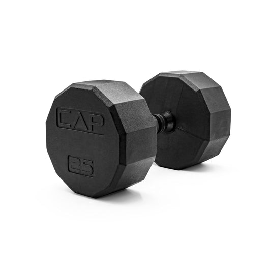CAP 25lb Rubber Coated 12-Sided Dumbbell, Black Grip, Free Weights, Single