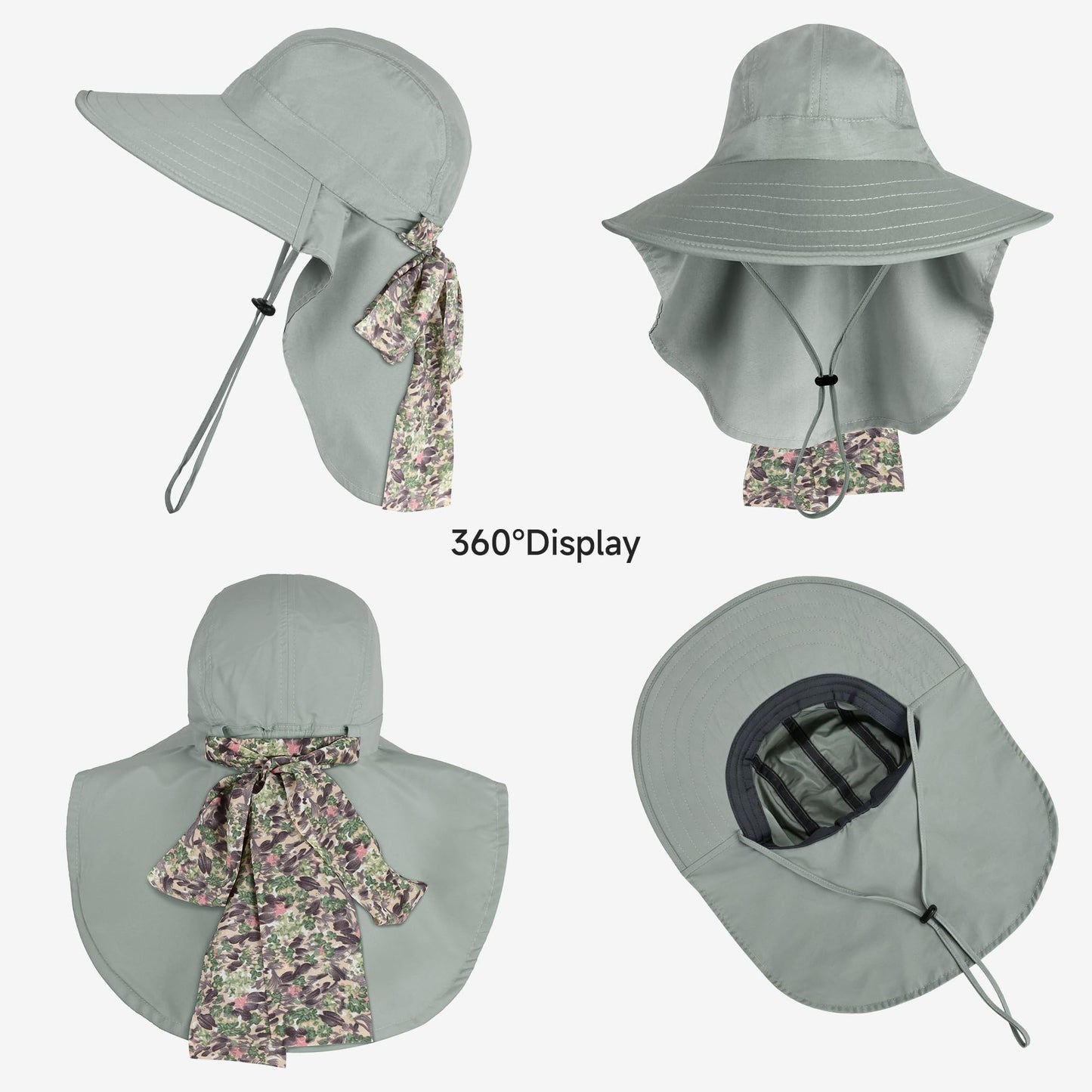 Solaris UPF 50+ Wide Brim Sun Hat for Women - Small Size Packable Lightweight, Floral Scarf Cooling Hat with Neck Flap