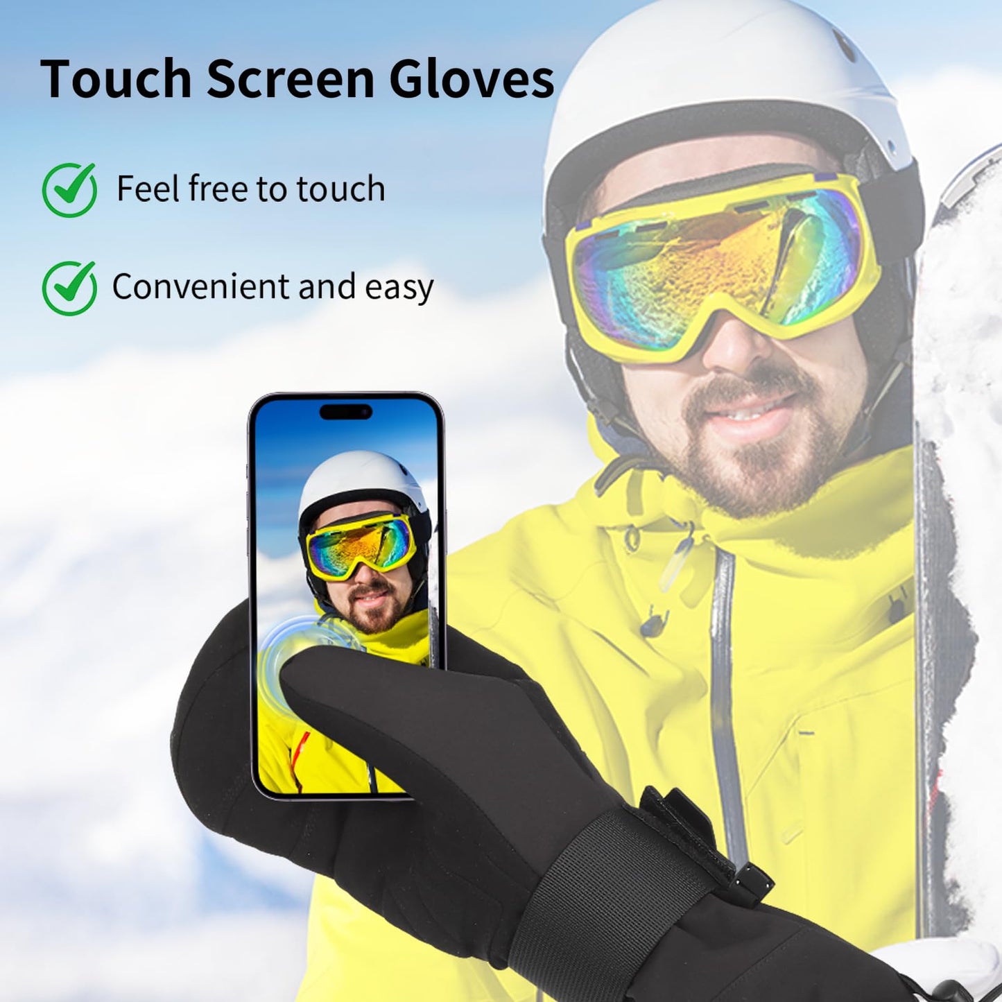 FEETMOR Heated Mittens for Women Men - Electric Rechargeable Dual-Heated Ski Touchscreen Winter Gloves for Arthritis Raynaud Snowboarding Camping Hiking Skiing(Medium)