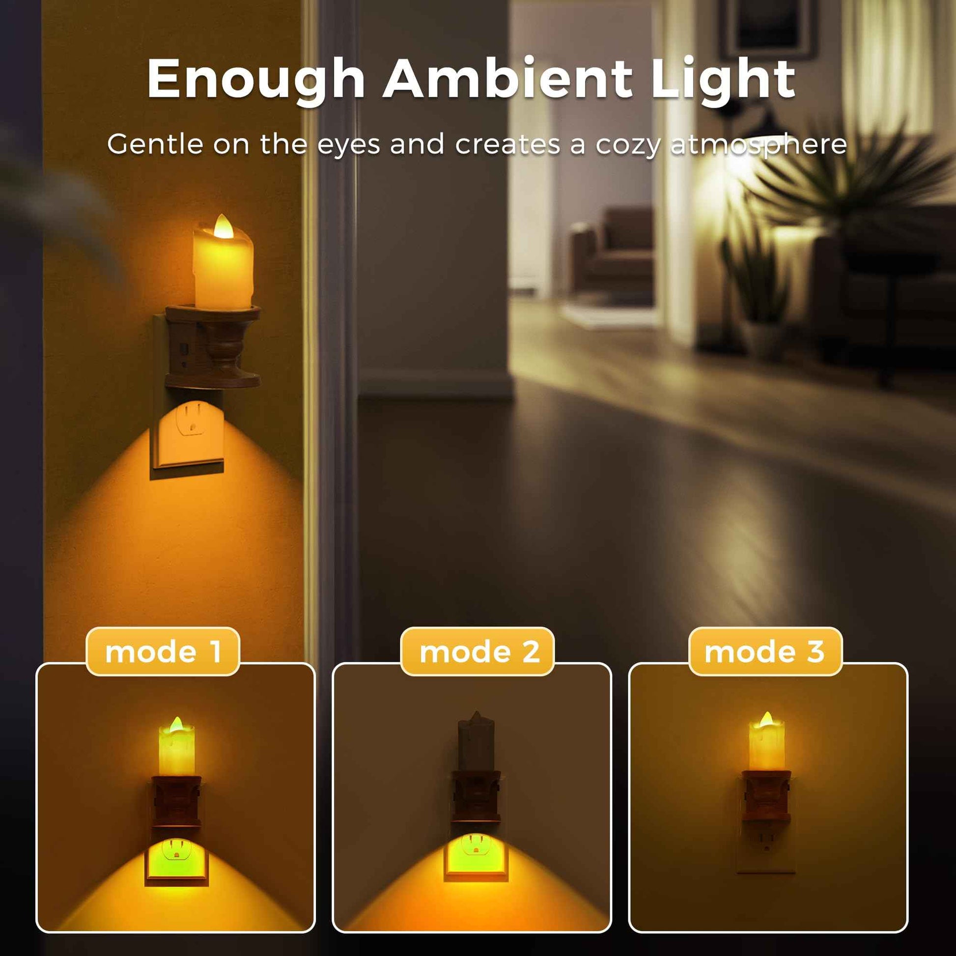 L LOHAS LED Night Light,[2-Pack] Flameless Candle Night Light with 3 Lighting Model, Dusk to Dawn Sensor,0-100LM Brightness Dimmable,Amber Light,Vintage Nightlight for Adults Hallway Bedroom