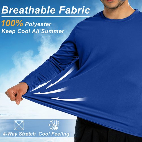 Long Sleeve Rash Guard for Men: Mens Dri Fit Sun Protection Fishing Tee SPF Shirts UPF 50+ Uv Cooling Moisture Wicking Thermal Quick Dry Men's t Shirt for Work Swim Workout Running Gym Athletic Navy