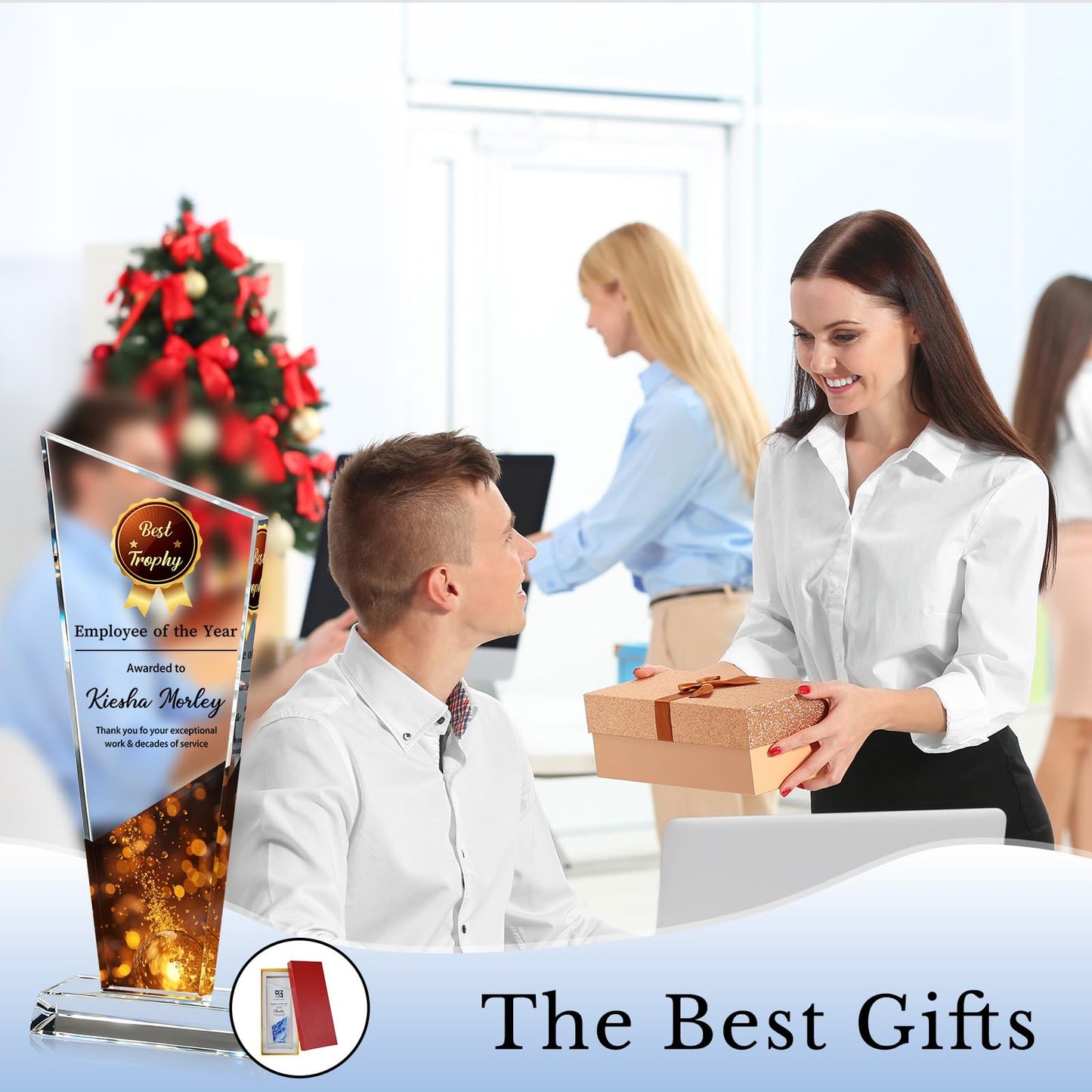 Personalized Crystal Trophy Award - Custom Plaque Award with Text Logo Photo - Awards and Trophies for Farewell Retirement, Employee Recognition - Thank You Gifts for Boss Employee Teacher