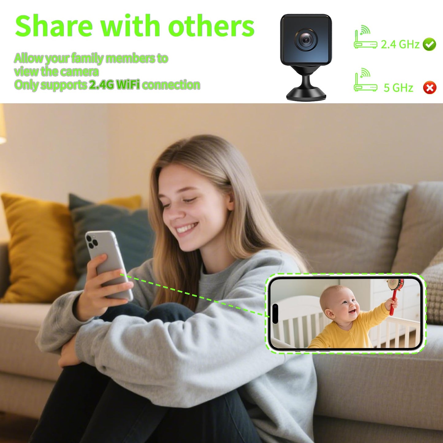 Mini Wireless Camera Home Security cámaras Indoor/Outdoor Cam 1080P HD Small Smart WiFi House Cameras Micro House Nanny Cams Battery-Powered with Clear Night Vision and Motion Detection Baby Monitor