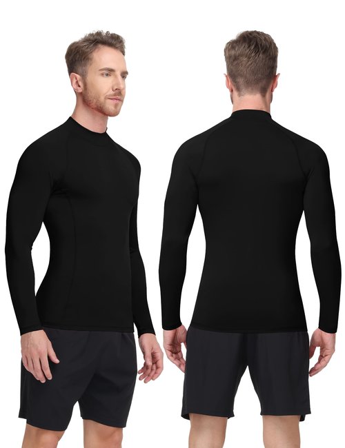 Roadbox Men's Compression Shirt, Mock Turtleneck Long Sleeve Undershirt, Quick Dry Athletic Base Layer for Sports and Workout Black