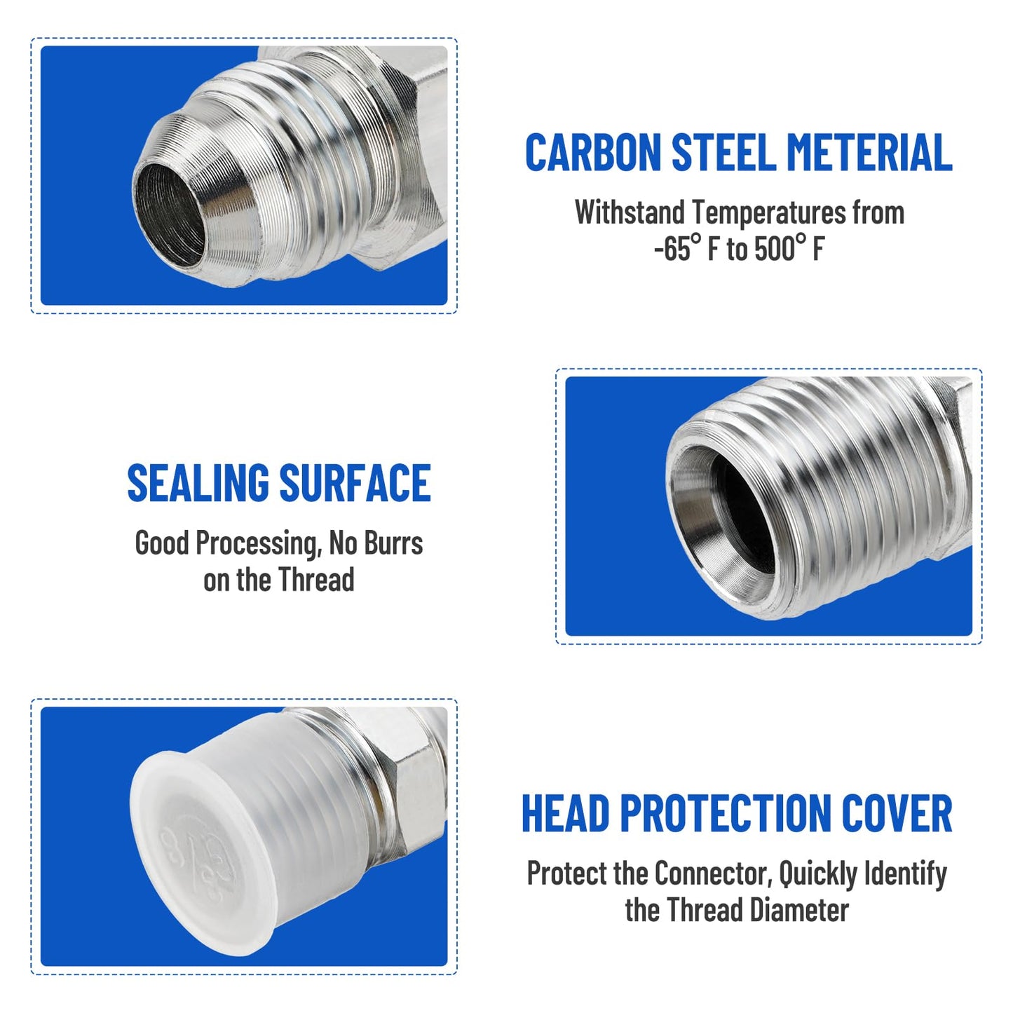 Racewill 10 Pack Hydraulic Hose Adapter Fittings: 3/8" JIC 37° Male x 3/8" NPT Male Thread, Straight Tube Connectors with Protection Cover
