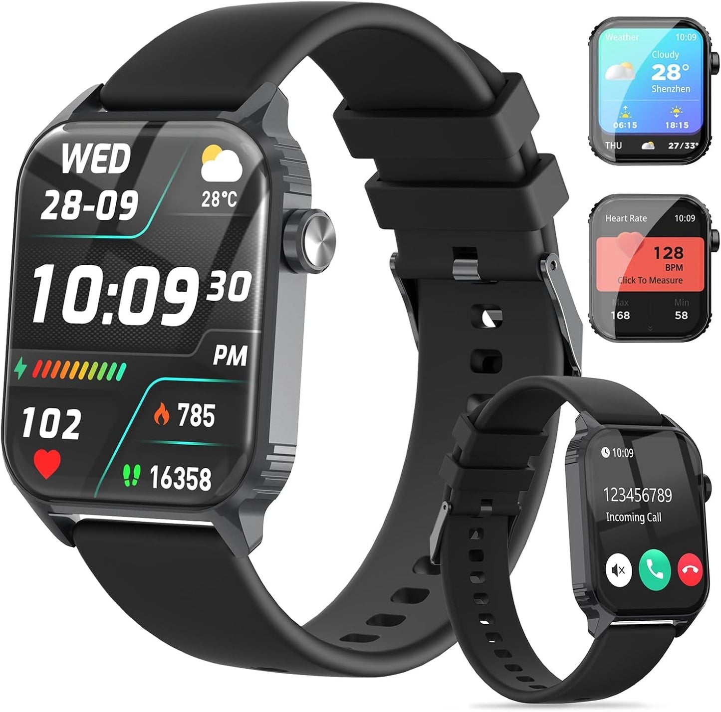 TRAUSI Smart Watch for Men - 120 Sports Modes, 1.83" HD Display, Alexa, Heart Rate Monitor | Black