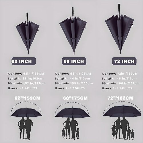Golf Umbrella - Extra Large 54/62/68/72 Inch Double Canopy | Windproof & Waterproof Design for Men, Women & Family