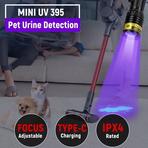 DARKDAWN UV Flashlight 395nm Black Light Mini USB Rechargeable Ultraviolet LED Blacklight Woods Lamp Powerful Portable Detector for Pet Urine Stains, Scorpions, Resin Curing