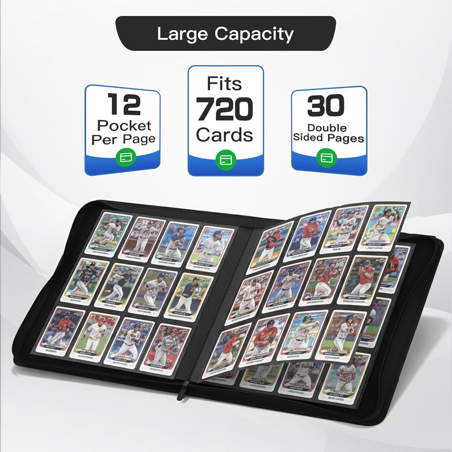 Skiennix Premium Card Binder - 12 Pocket Album for 720 Trading Cards | PU Zipper, Black