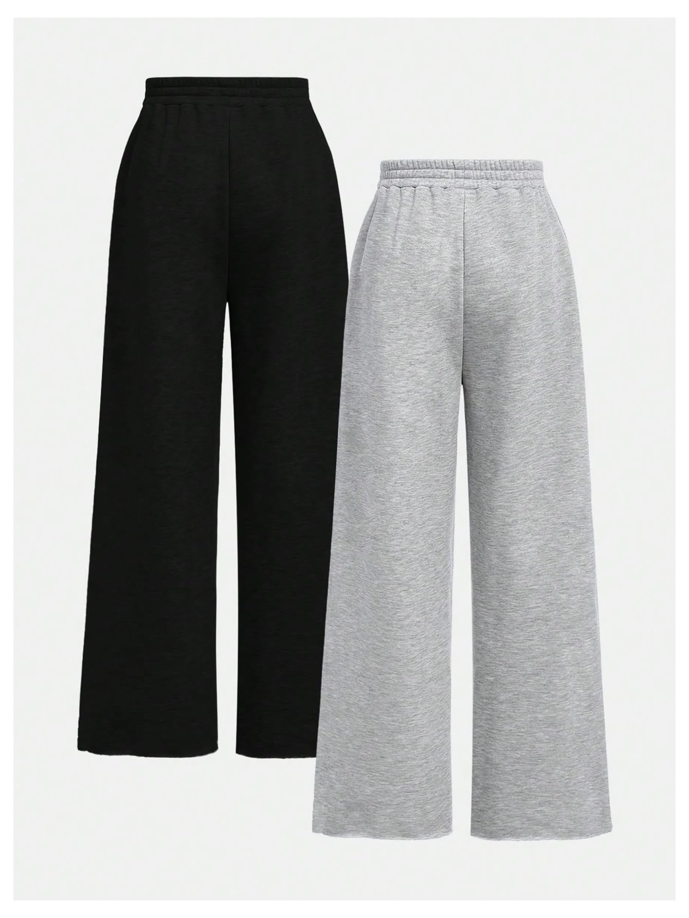 RoseSeek 2 Pack Girl's Sweatpants Wide Leg Elastic Waist Pants with Pockets Baggy Joggers Track Pants Trendy Multicolor 14 Years