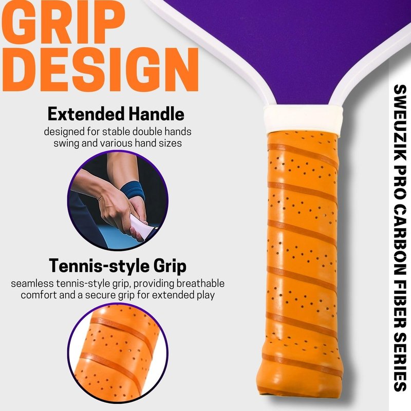 Raw Carbon Fiber Pickleball Paddles, High Perf Stylish Pickle Ball Paddle for Enhanced Spin & Control, 16mm PP Honeycomb Core Pickleball Rackets, Blue & Purple Pickleball Paddle, Pickleball Gift