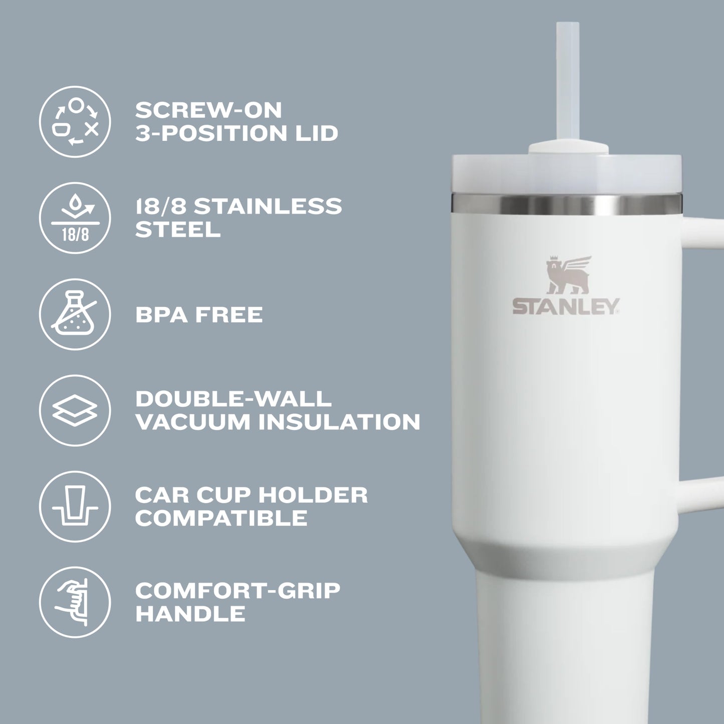 STANLEY Quencher H2.0 Tumbler with Handle and Straw 30 Ounces | Flowstate 3-Position Lid | Cup Holder Compatible for Travel | Insulated Stainless Steel Cup | BPA-Free | Seafoam