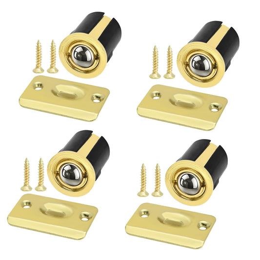 HOMOTEK 4 Pack Drive in Ball Catch with Strike Plate for Closet Doors, Bright Brass, 13/16 Inch x 1-1/8 Inchs,Die-cast, Adjustable Tension Ball