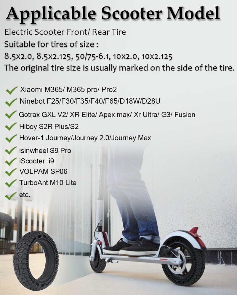 Felixstory 8.5x2.125 Off Road Solid Tire, 50/75-6.1 Scooter Tire Fit for Gotrax GXL V2 XR Apex XL Rival Hiboy S2 Hover 1 iScooter Electric Scooter Replacement Wheels, 8.5x2.0 inch 8 1/2x2 Tyre