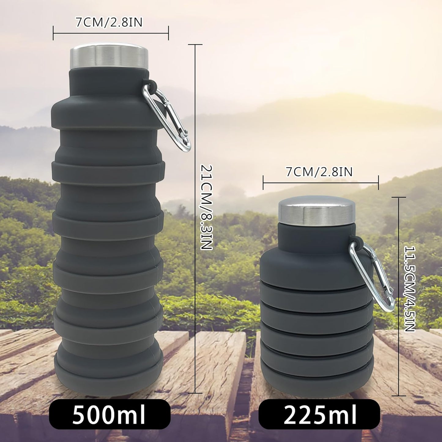 YCT Collapsible Water Bottle - 17oz Portable Silicone Bottle for Travel & Outdoor Activities | Purple & Black