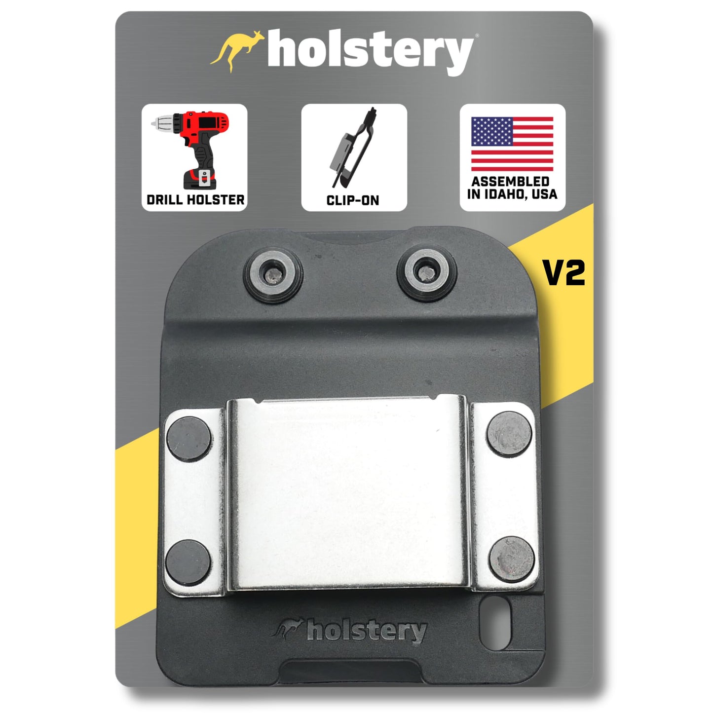 Holstery DriverMaster V2 | Clip-On Tool Belt Drill Holder - Simple Hook Holster for Cordless Drill, Impact, Nailer, Tape Measure, or Any Tools with Hanger Clips