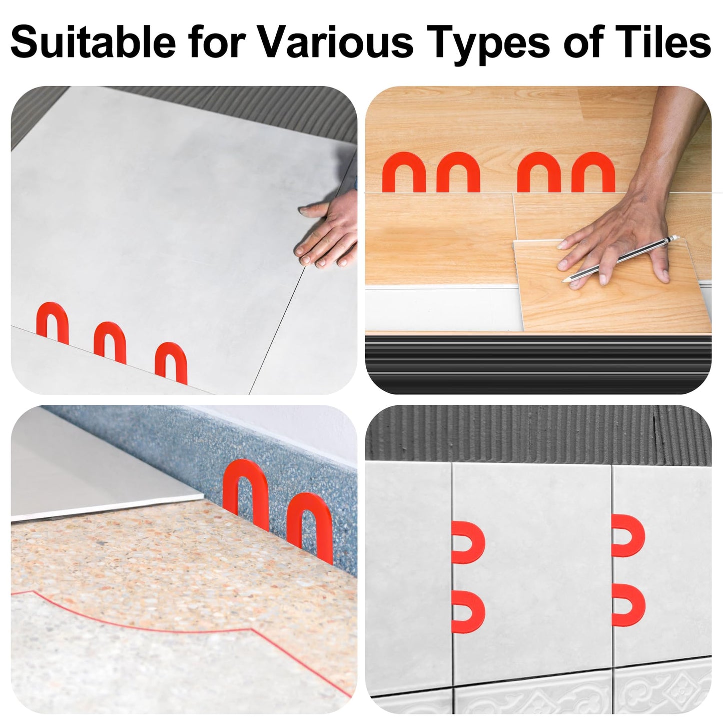 Horseshoe Shims Tile Spacers 1/8 Inch (3mm) 200Pcs U-Shaped Plastic Shims for Tiling Leveling System Floor Wall Ceramic Tile Stone Installation - Black