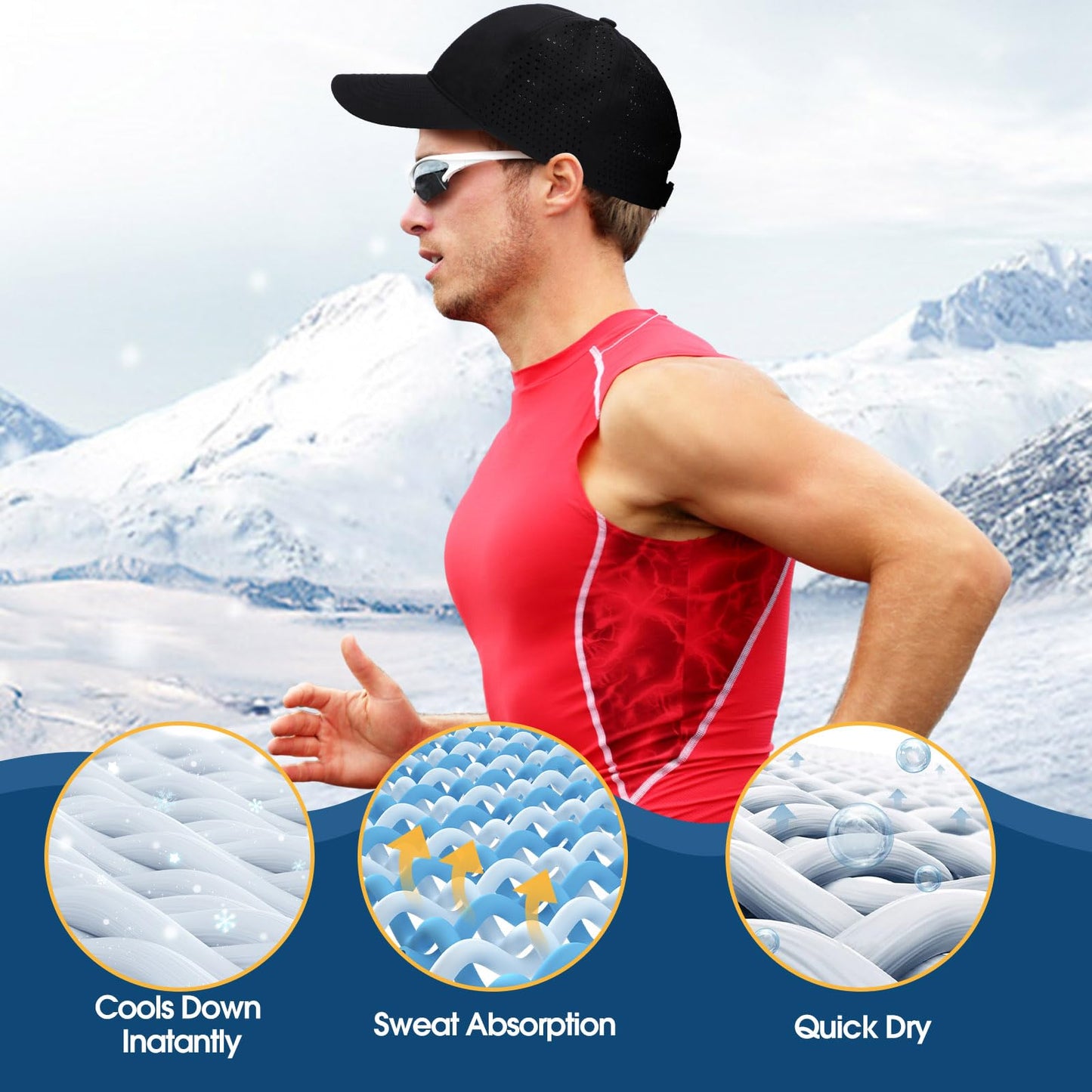 Shyyween 2 Pack Oversize XXL Baseball Cap, Breathable Mesh Quick Dry UPF50+ Cooling Touch Sweatband Running Big Head Golf Cap Black, Gray