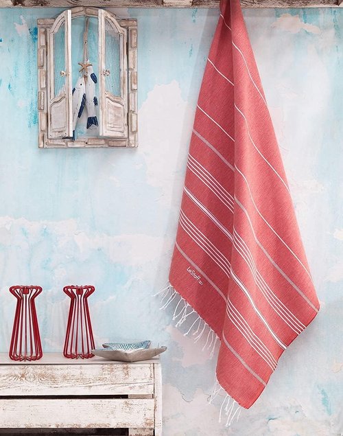 LeStoff Turkish Beach Towel - 100% Organic Cotton, Soft & Highly Absorbent | 38"x71" Eco-Friendly Red Fouta Peshtemal