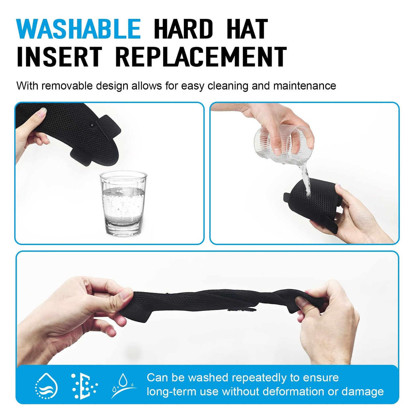 Hard Hat Sweatbands, Sweat Band for Safety Helmet, Washable Hard Hat Cooling Liner Accessories, Suspension Replacement for Hard Hats, Reusable Headband, Blue, 3 PCS