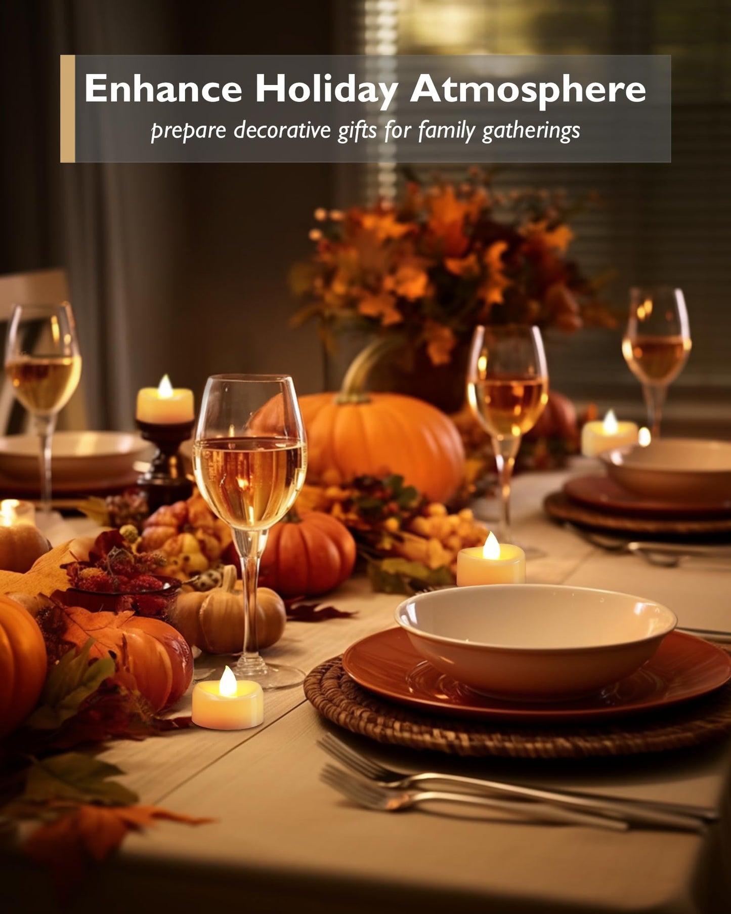 merrynights Flameless Candles, 24 Pack LED Tea Lights Candles Battery Operated, Last 200+ Hrs Flickering Tea Lights, Flameless Tealight Candles for Halloween Diwali Fall Christmas Wedding