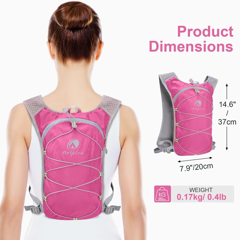Outplea Lightweight Hydration Backpack with 2L Water Bladder, Small Water Backpacks Running Vest for Men Women, Hydropack Daypack for Hiking Cycling Running Marathon Trail Skiing, Pink