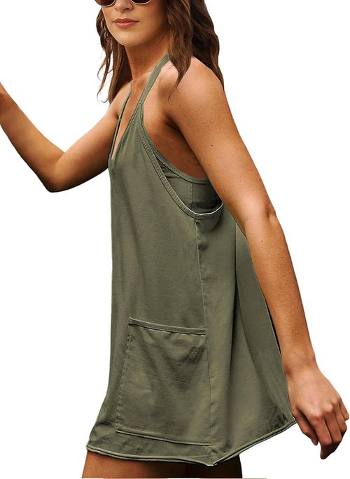 Lentta Women's Athletic Mini Dress - Sleeveless V-Neck Sundress with Built-In Shorts | Stylish & Comfortable
