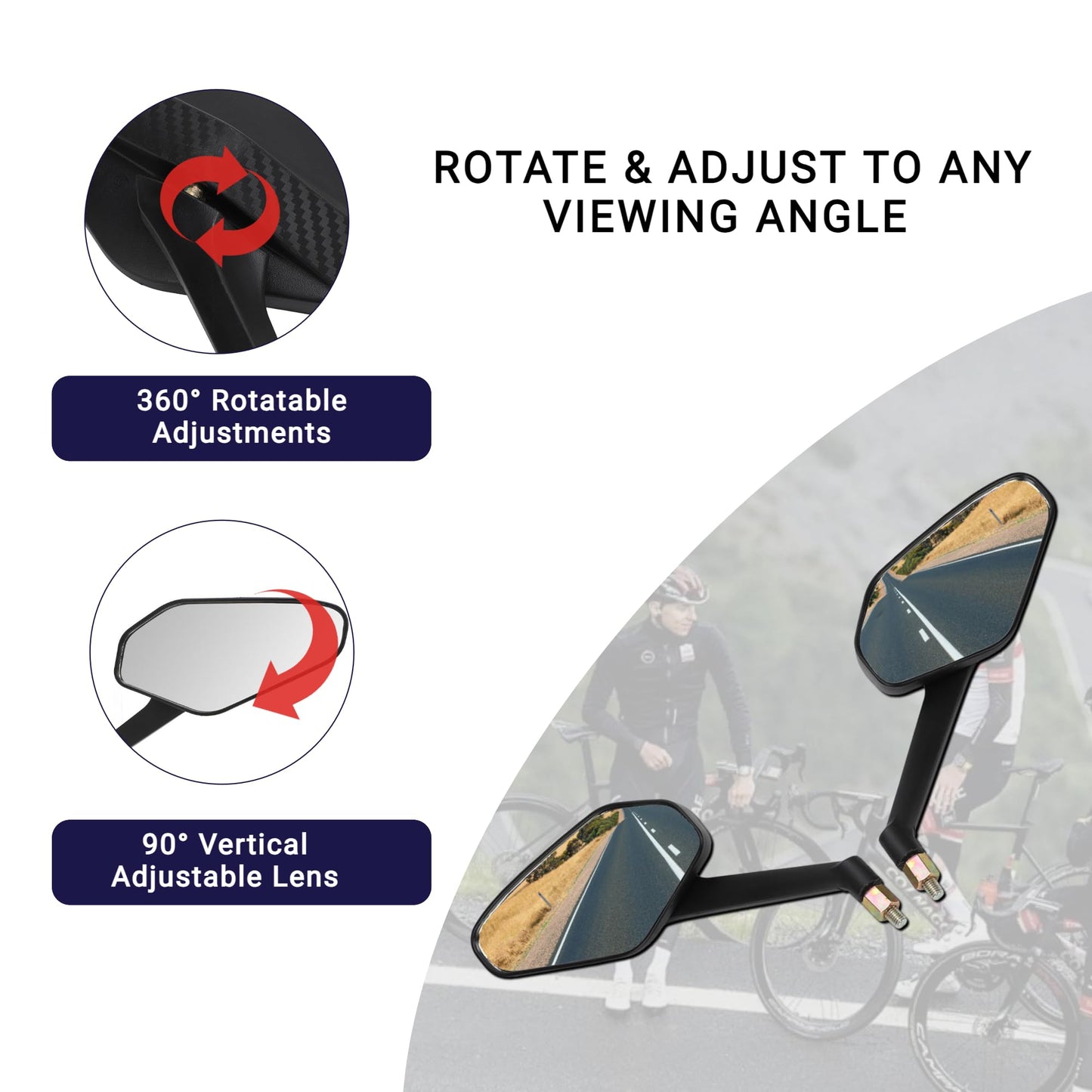2pcs Bike Mirror Handlebar Mount, Scratch Resistant Glass Lens, 360 Degree Ajustable Safe Rearview Mirror for Mountain City Road Bikes Electric Bikes Scooter