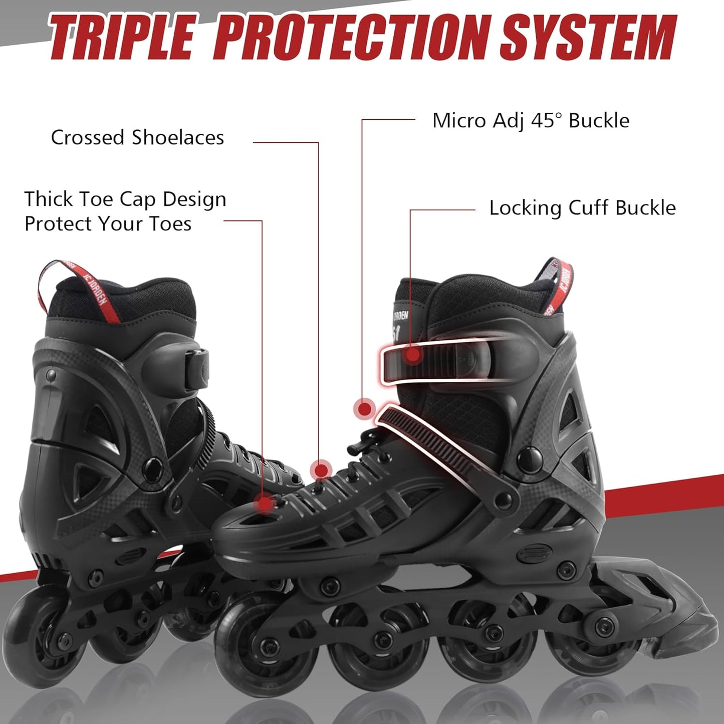 Skiennix Adjustable Inline Skates for Kids & Adults | Light-Up Wheels & Durable Shell | Sizes 4-12