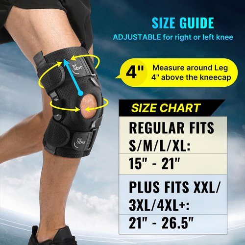 Fit Geno Hinged Knee Brace for Meniscus Tear: Adjustable Knee Support for Knee Pain w/Side Stabilizers & Hinges for Injury or Surgery Recovery - Men and Women