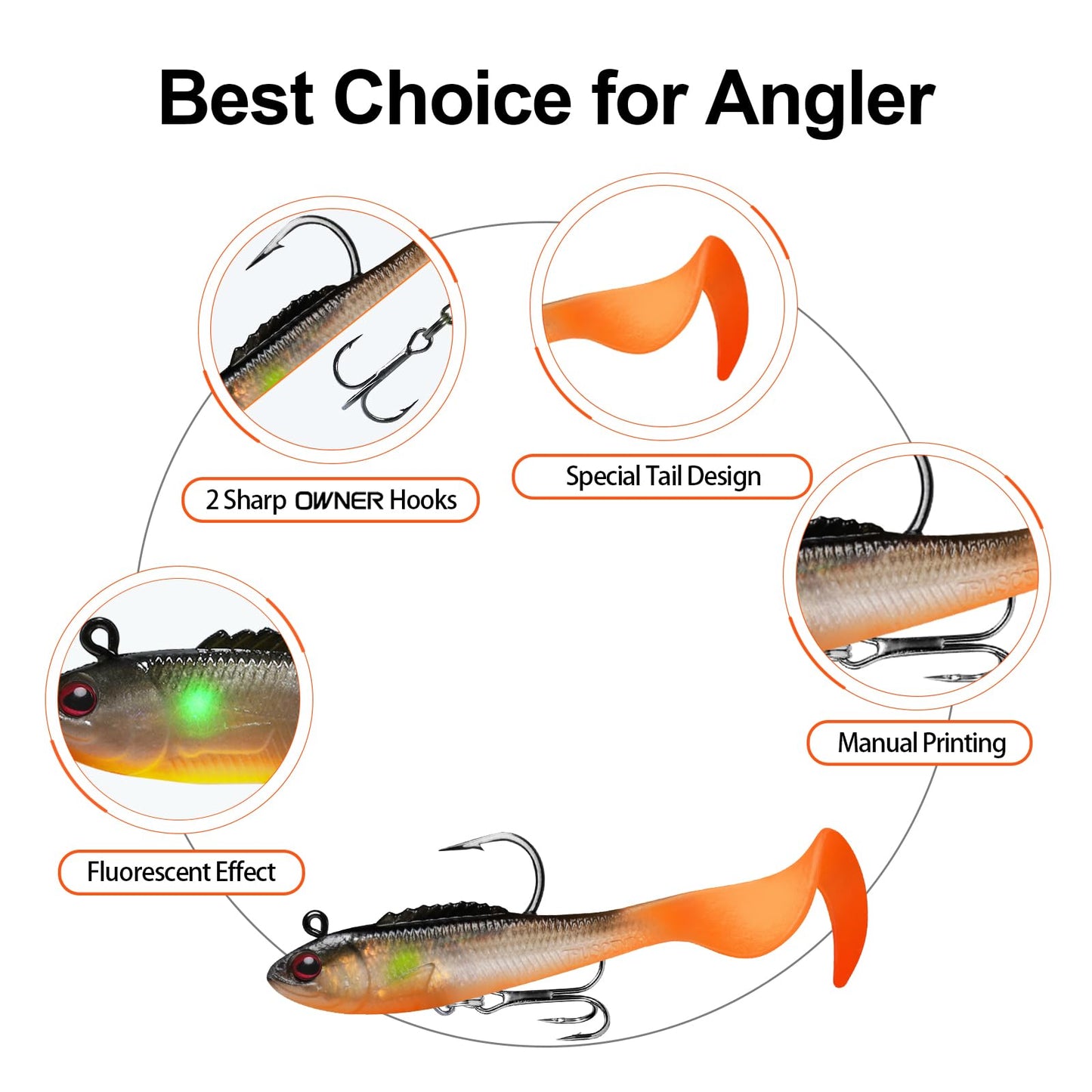 TRUSCEND Fishing Lures for Bass Trout, Jighead Lure Durable Soft Swimbait, Well-Made Lifelike Swim Baits, Jigging Lure for Bass Crippie Trout Walleye, Fishing Gear Gifts for Men
