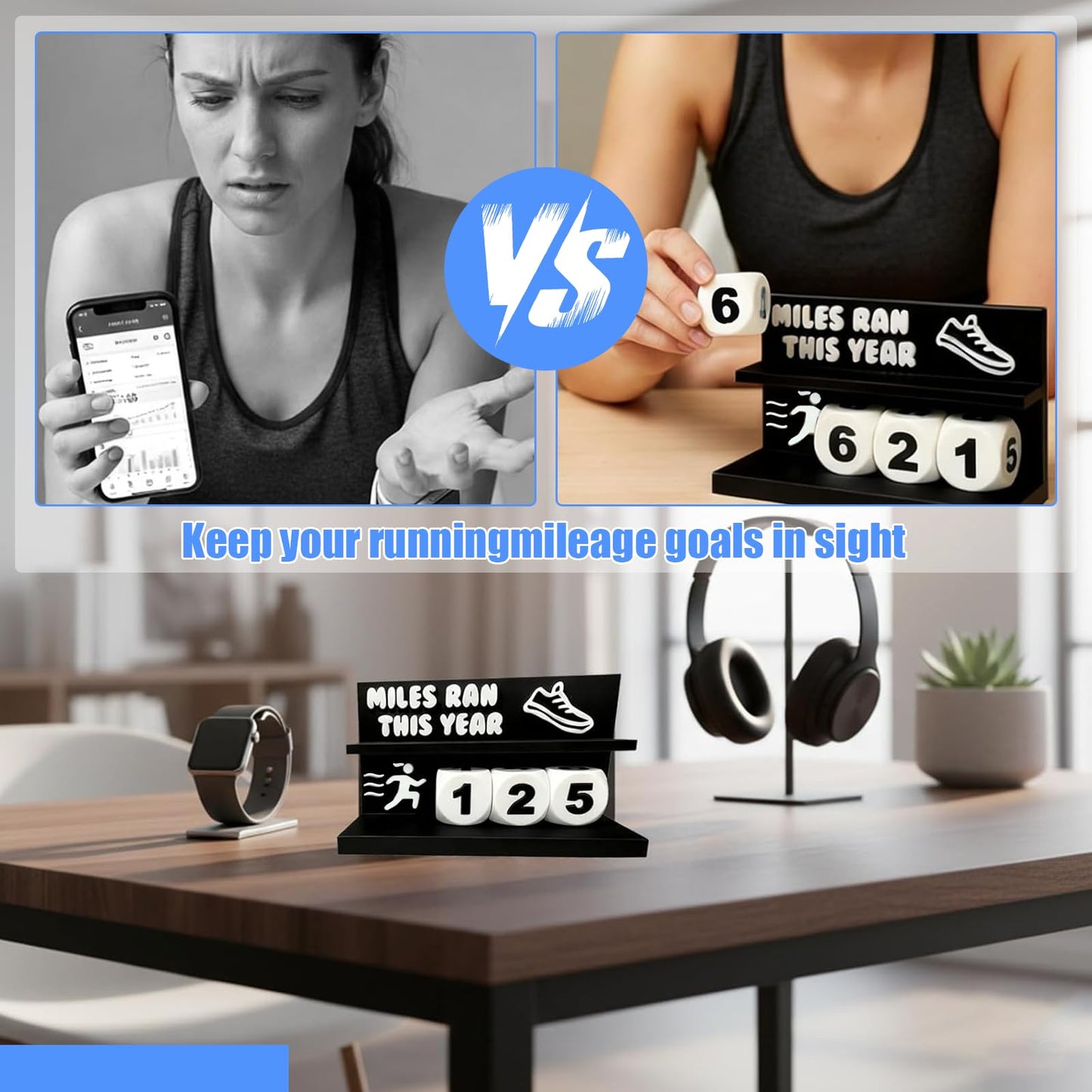 Falnvita Desk Running Mileage Tracker for Recording Mileage Running Pedometer & Goal Setter, Fitness Motivation Display for Runners, Marathon Training Gift (Black Girls)