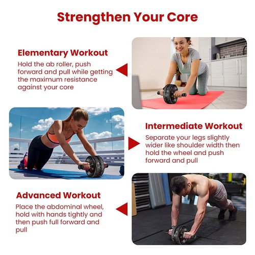 ROMIX Ab Roller Wheel, Wide Ab Wheel Roller with Extra Thick Knee Mat for Home Gym Fitness, Abs Workout Equipment for Abdominal and Core Strength Training for Men and Women, Exercise Wheels for Abs